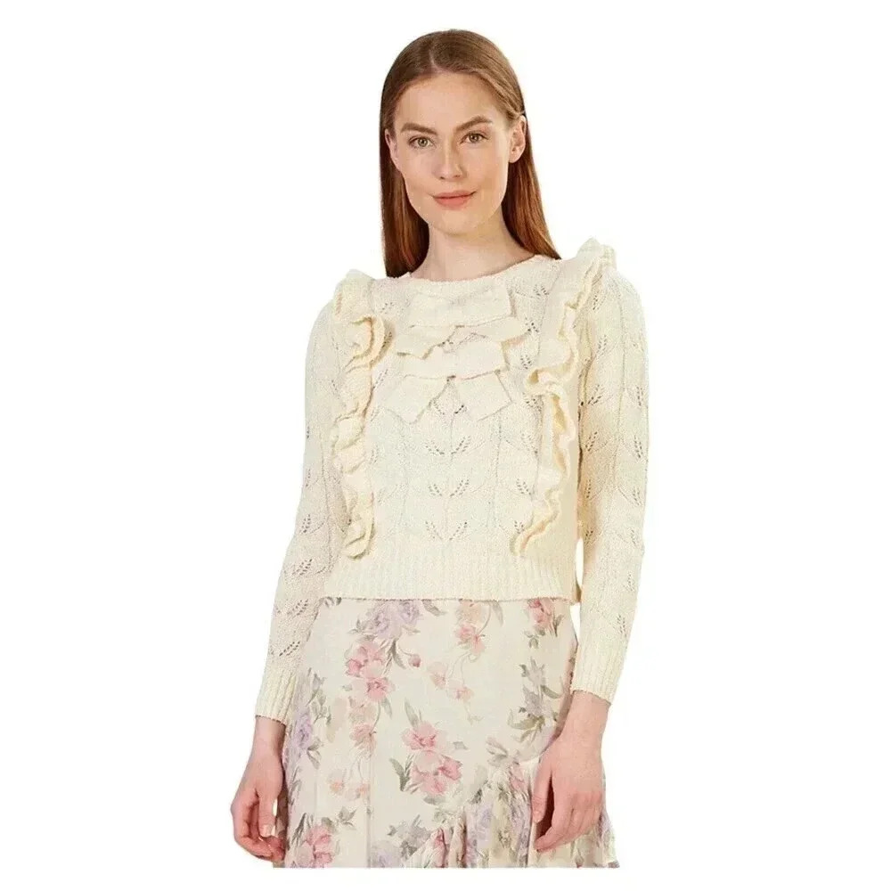 Loveshackfancy Kennie Sweater In Cream Size XS NWT Love Shack Fancy 100% Cotton